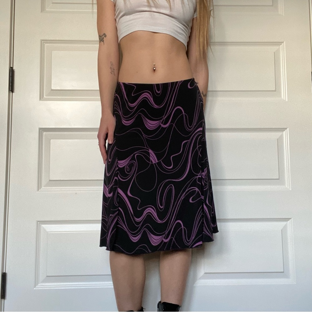 Black and Purple Printed Midi Skirt